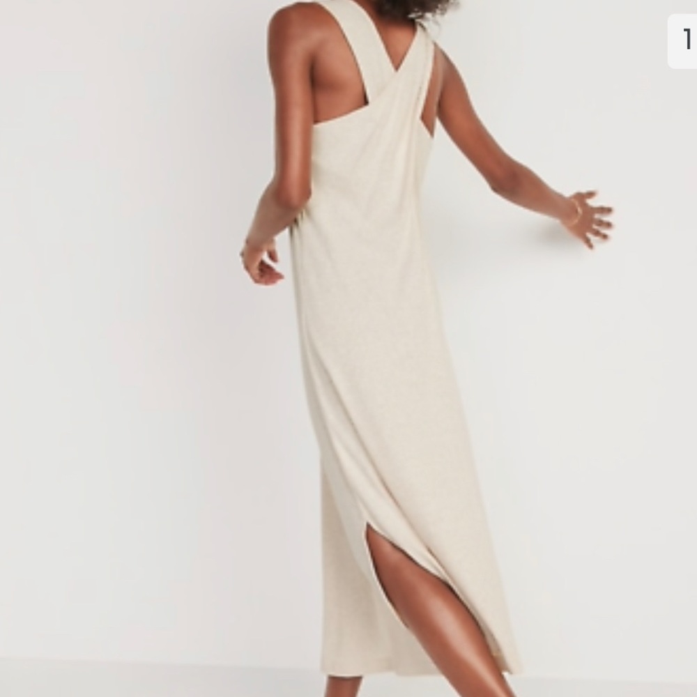 Old Navy oatmeal ribbed crisscross back midi dress